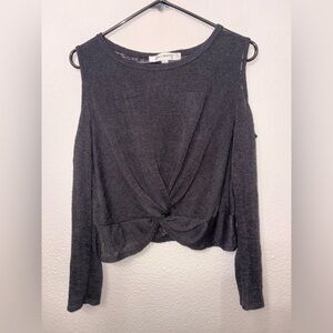 Lily White Sheer Twist Front Long Sleeve Crop Top Charcoal Gray Size L